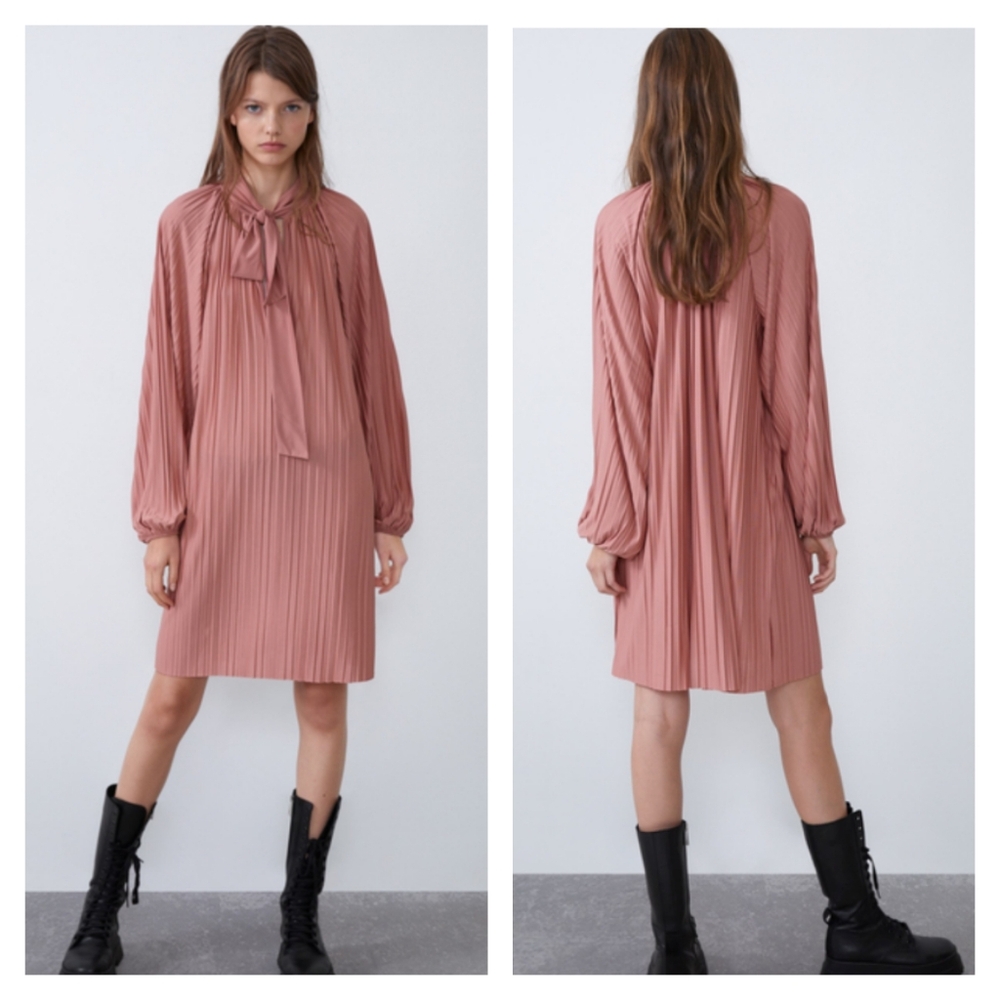 Zara Pleated Bow Detail Midi Dress